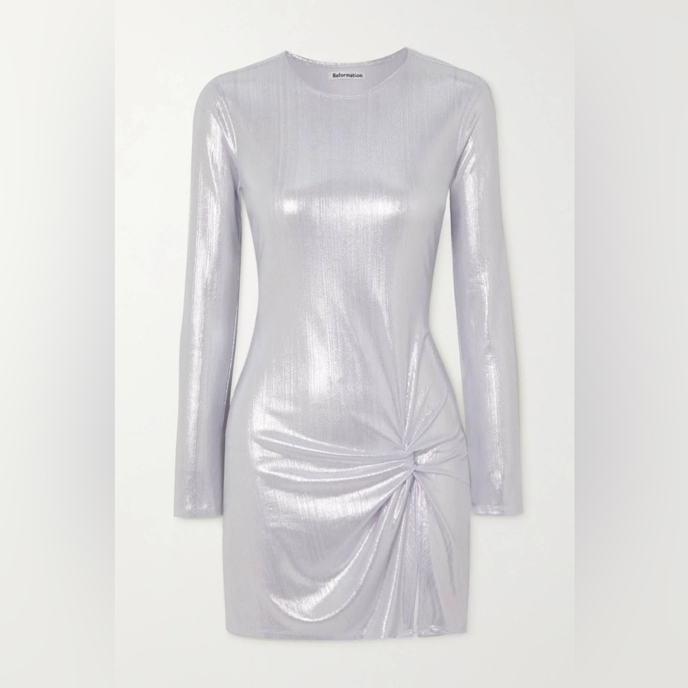 Reformation Roxbury Knit Dress Silver Metallic Medium
